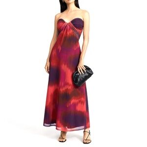 NWT Express Strapless Sweetheart Maxi Mesh Dress | Women’s Medium | Red Purple